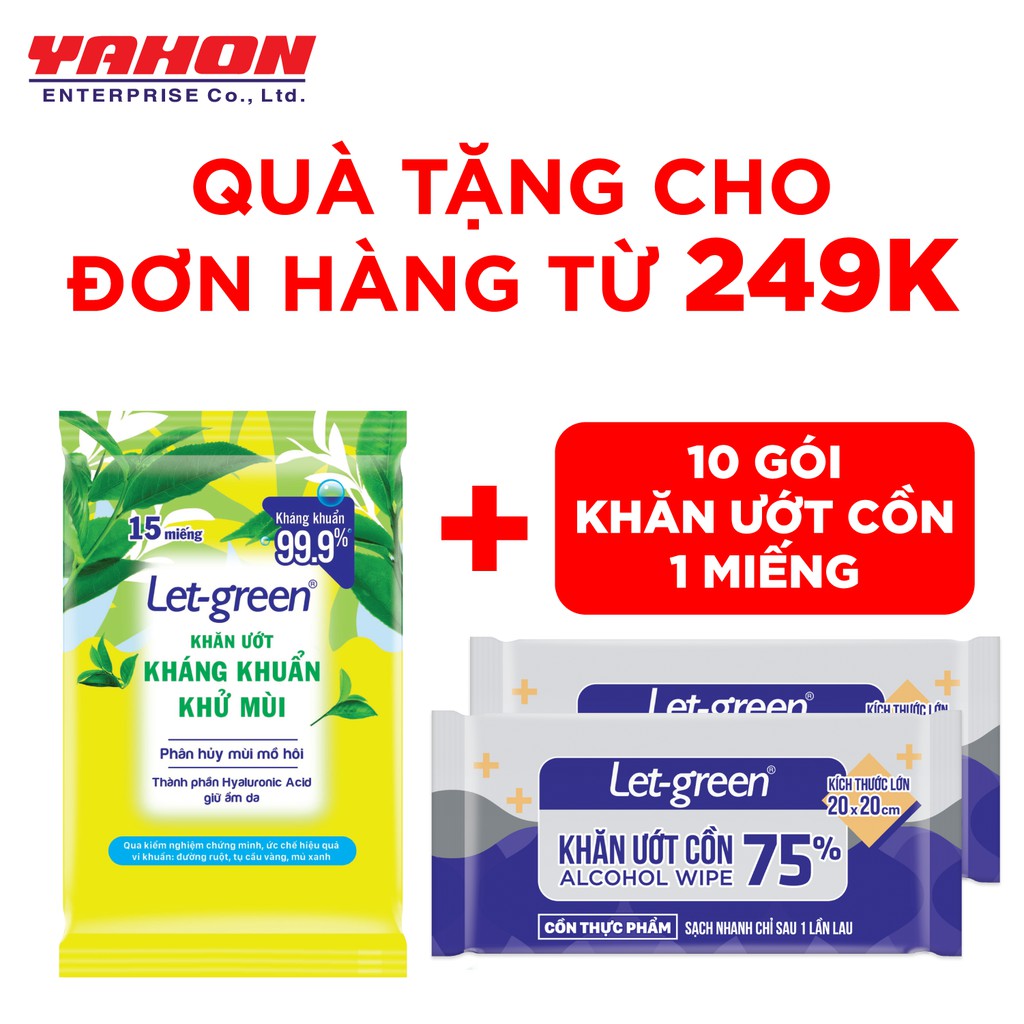 {QUÀ TẶNG MIỄN PHÍ CHO ĐƠN HÀNG TỪ 249K} Khăn Ướt Khử Mùi Let-Green 15M + 10 Gói KU Cồn 1 M
